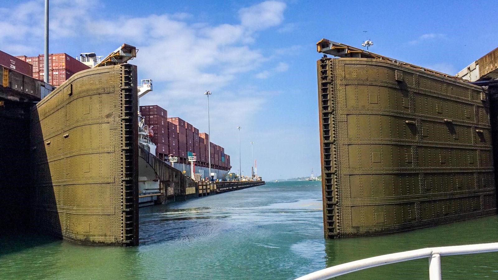 The open gates of the Panama canal.