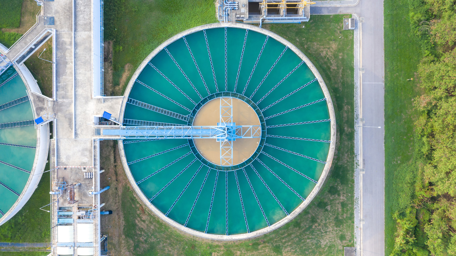 aerial view of The Solid Contact Clarifier Tank type Sludge Recirculation in Water Treatment plant