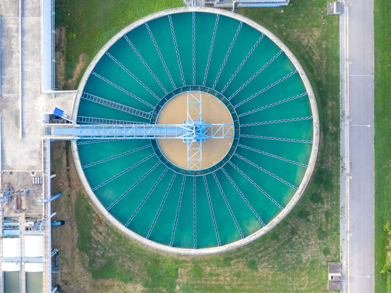 aerial view of The Solid Contact Clarifier Tank type Sludge Recirculation in Water Treatment plant