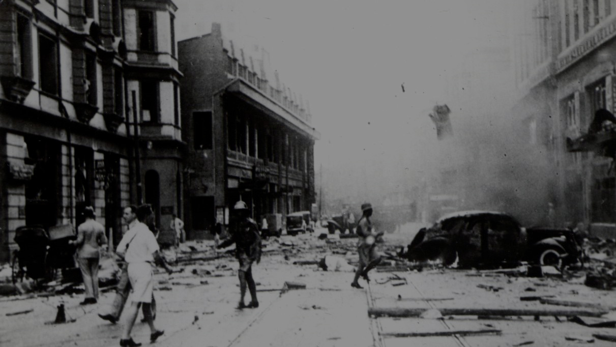 A photograph taken by an HSBC staff member after a bombing raid in Manila during the Second World War