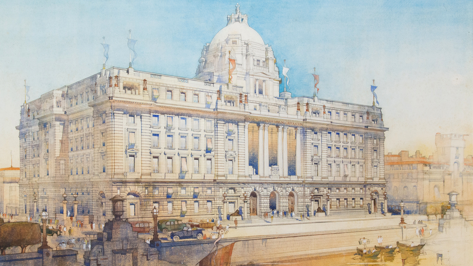 A perspective drawing of the HSBC office on the Bund, Shanghai’s historic waterfront, completed in 1923