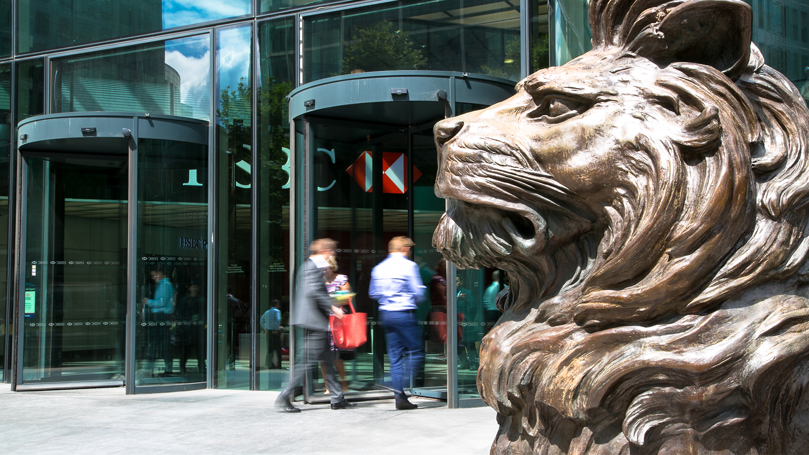 One of HSBC’s famous lions outside the bank’s London headquarters