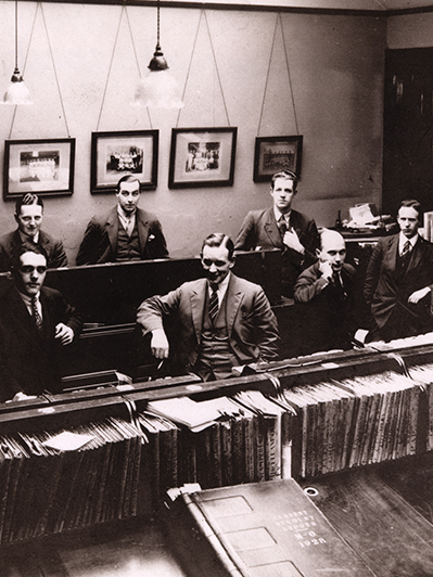 Back-office staff in a Midland Bank branch in York, UK, 1928