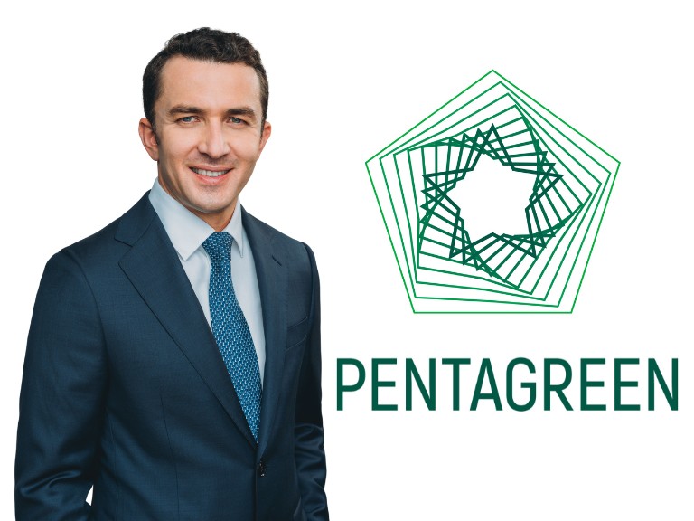 Marat Zapparov, CEO of Pentagreen Capital, with the Pentagreen logo