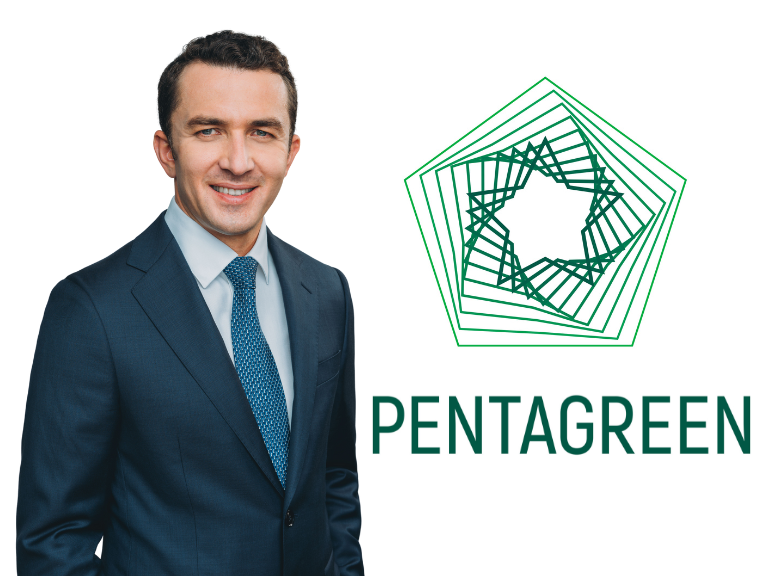 Marat Zapparov, CEO of Pentagreen Capital, with the Pentagreen logo
